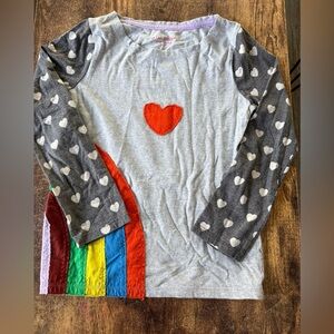 Mini Boden Appliqué Rainbow & Hearts Long Sleeve Top 9/10 Years